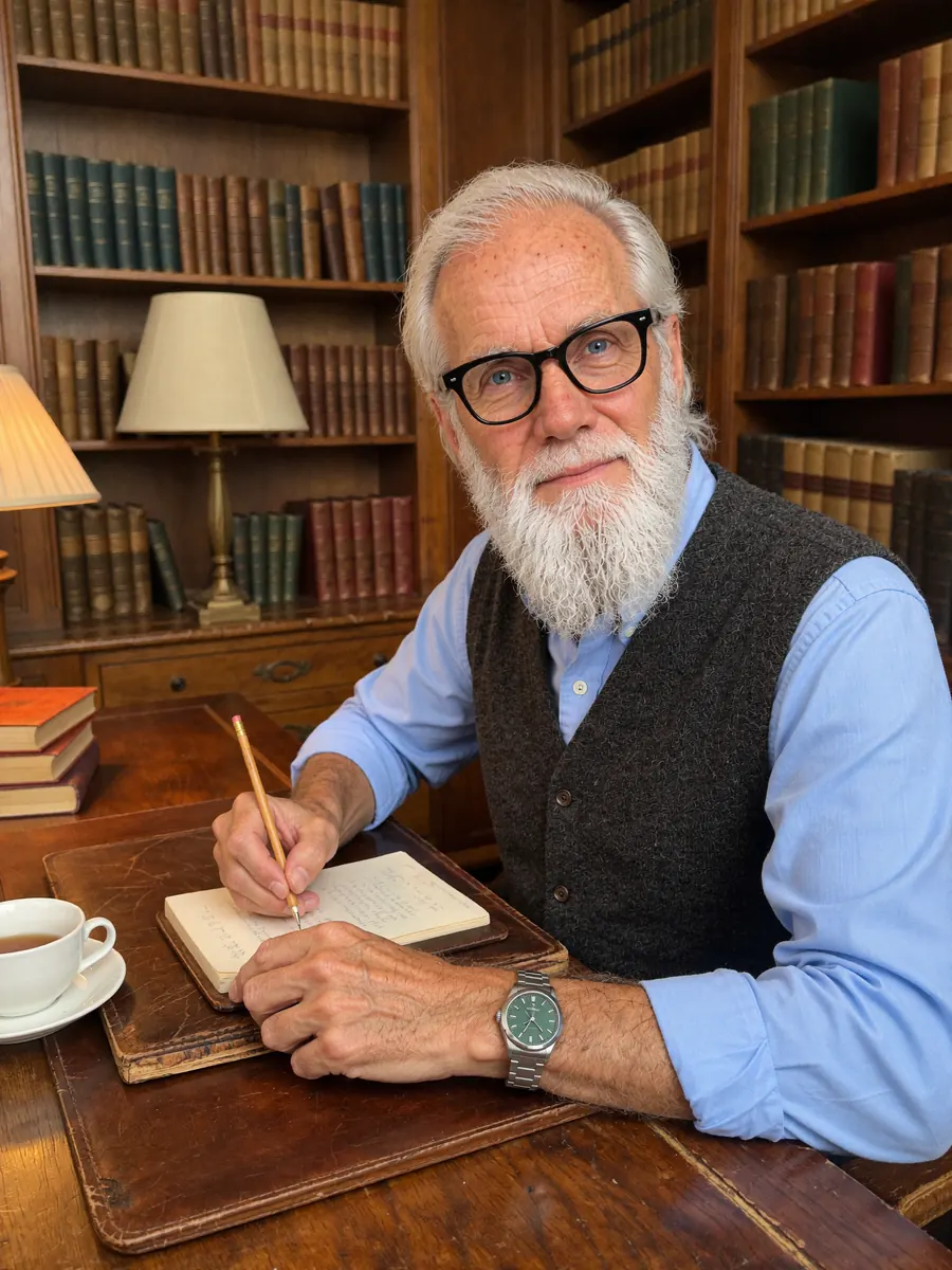 Adam writing in his notebook